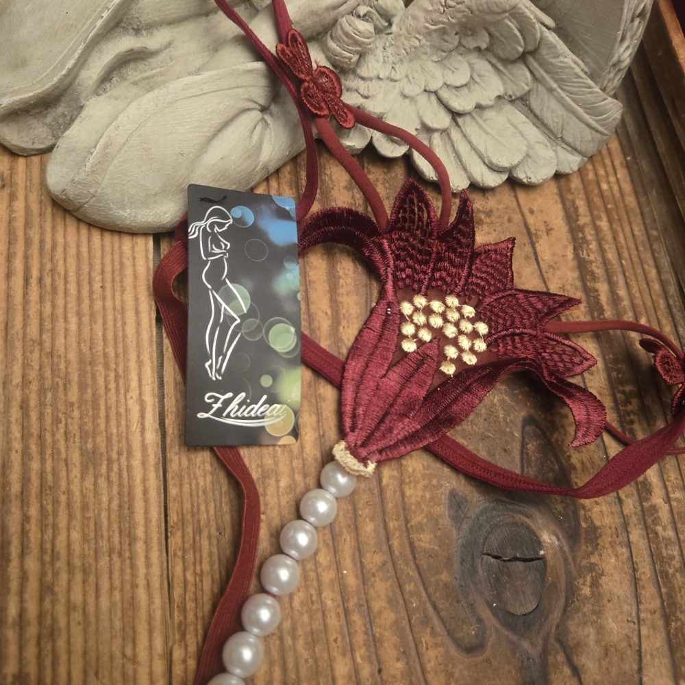 Burgundy Floral Embellished Lingerie